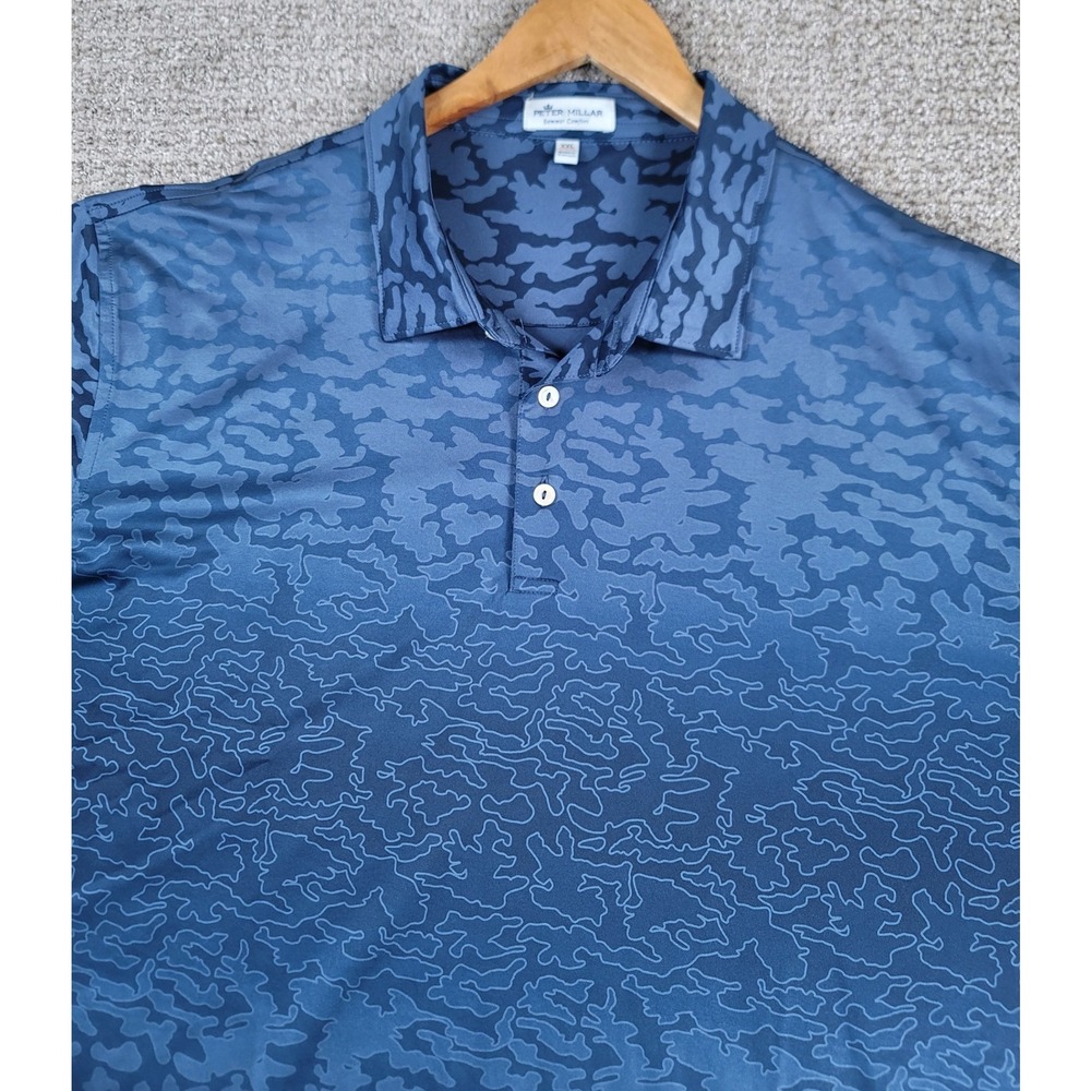 Peter Millar Summer Comfort XXL Blue Camo Golf Polo Shirt Mens Short Sleeve